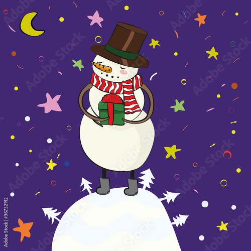 snowman with gift