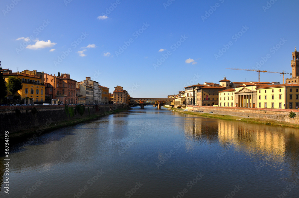 View of Ponte Vecchio and river Arno in Florence