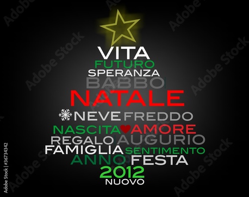 Christmas tree with words and symbols