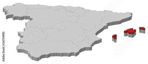 Map of Spain, Balearic Islands highlighted