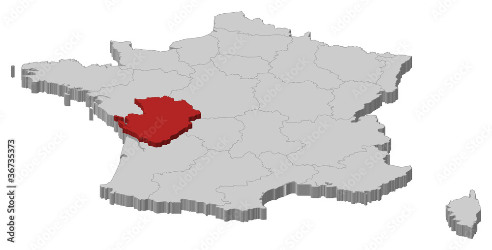 Naklejka premium Map of France, Poitou-Charentes highlighted