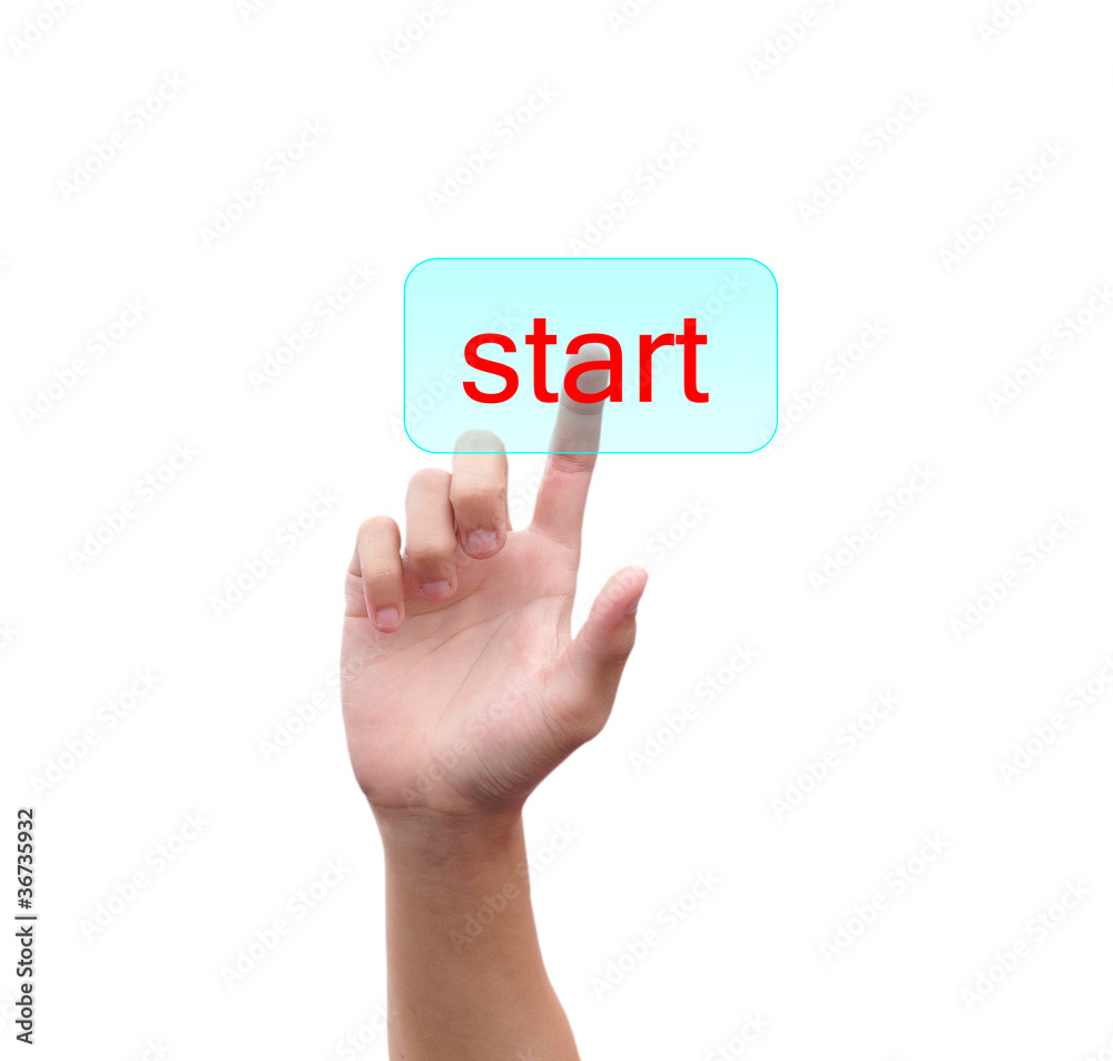 hand pushing a button on a touch screen interface hand pushing a button on a touch screen interface