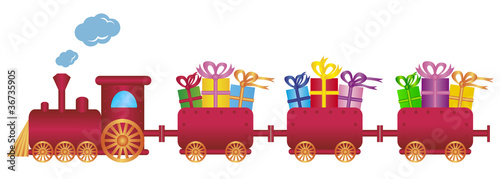 cute red train with gifts,vector #36735905