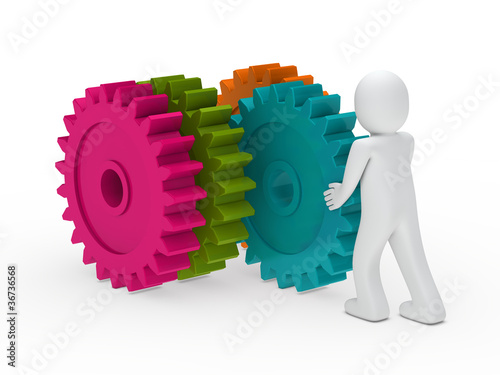 man push colorful gear