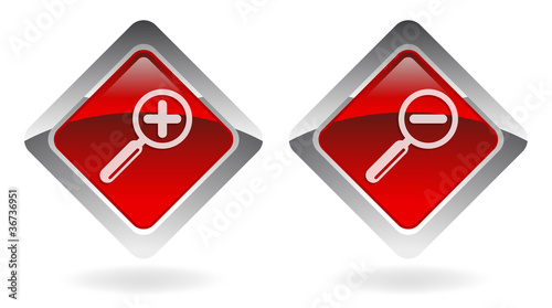 red vector buttons set  "zoom in - zoom out"
