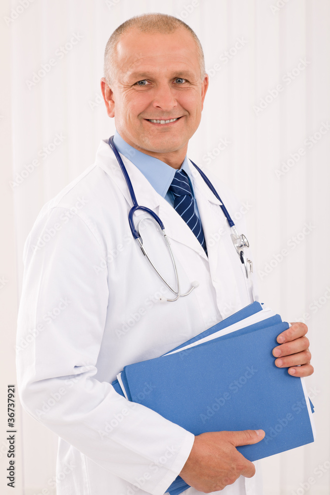 Mature doctor male portrait with folders Mature doctor male portrait with folders
