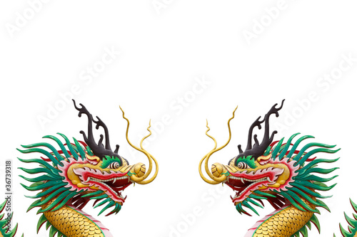 golden chinese dragon statue isolated