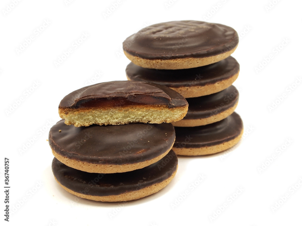Cookies covered with chocolate and filled with jam Cookies covered with chocolate and filled with jam