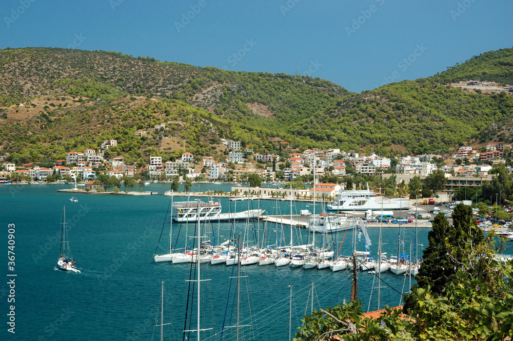Marina at Poros island -  popular tourist place in Aegean sea