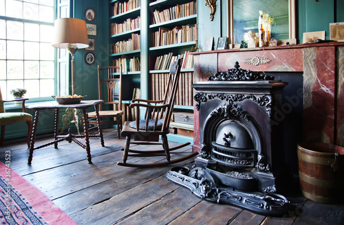 interior with antique firepalce photo