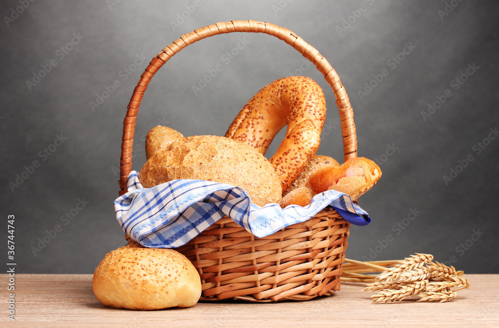 delicious bread in basket and ears