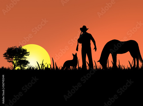 cowboy, dog and horse