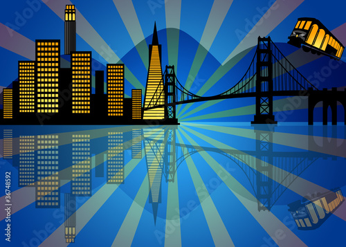 Reflection of San Francisco Skyline at Night
