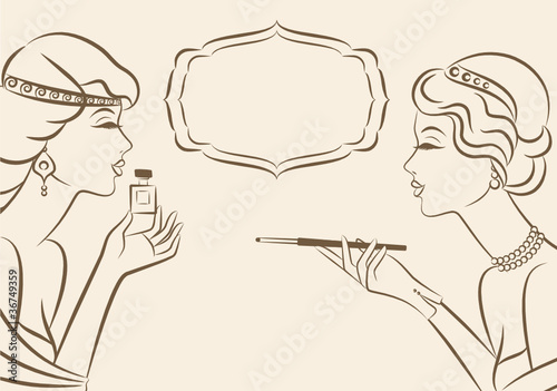 Vintage fashion girl with cannon-bit and perfume. Vector
