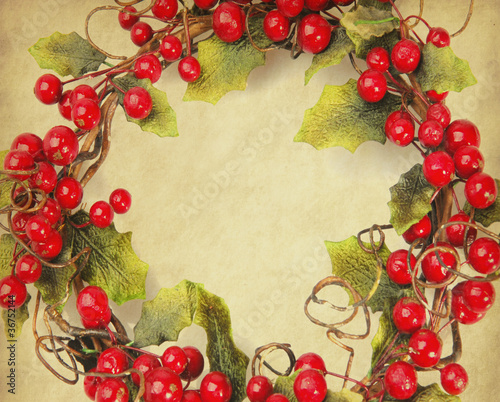 cherry framework of christmas decorations on paper .