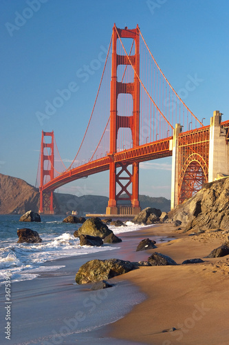 The Golden Gate Bridge in San Francisco during the sunset