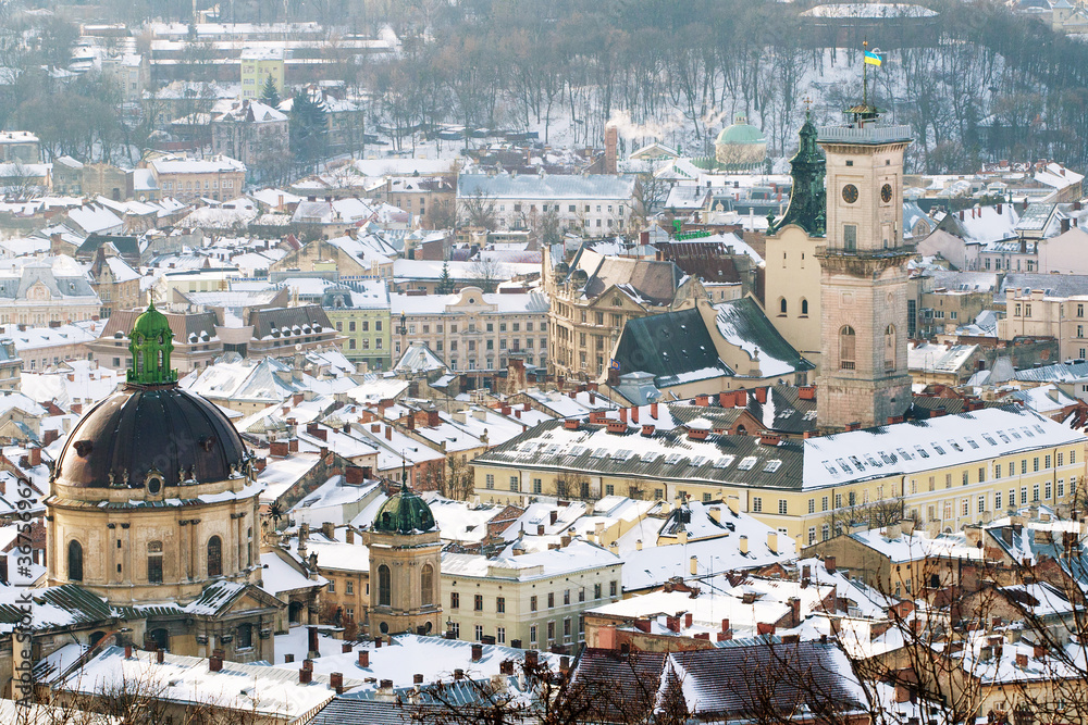 Winter view of Lviv, Ukraine central part