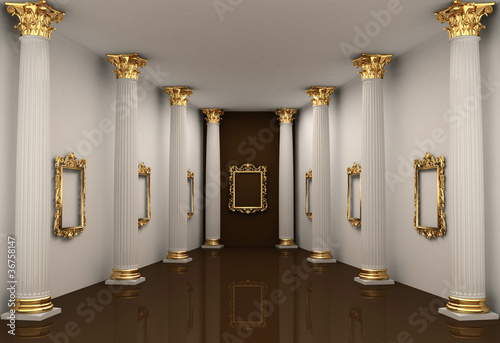 Perspective of gallery walls with Corinthian order column