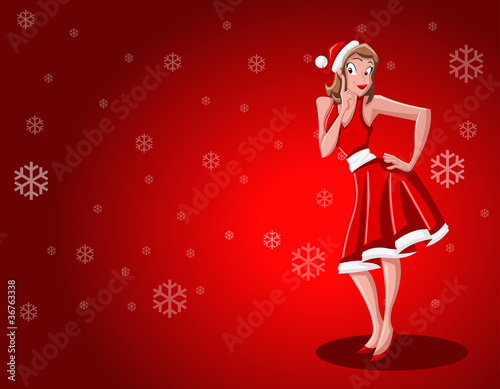 A beautiful cartoon girl dressed like Santa Claus