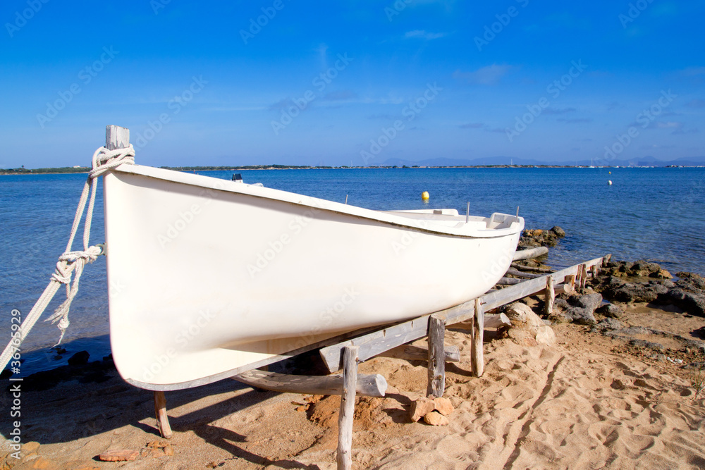 beached boat in Formentera Estany des Peix beached boat in Formentera Estany des Peix