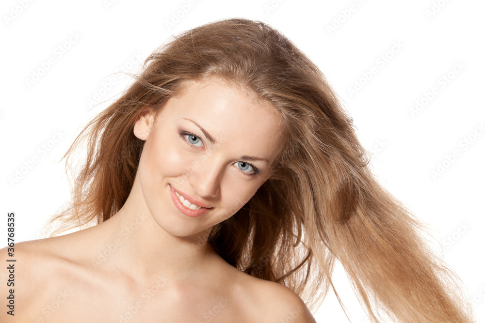 Close up portrait of smiling beautiful blond female Close up portrait of smiling beautiful blond female