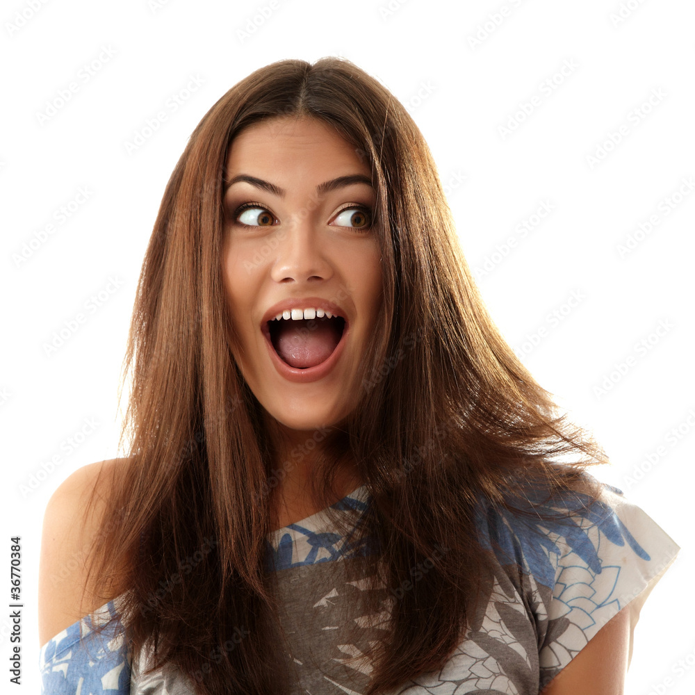 teen girl attractive surprised make faces isolated on white teen girl attractive surprised make faces isolated on white