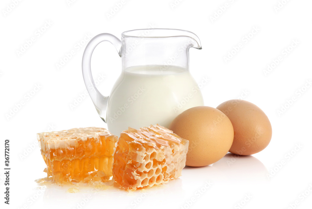 Fresh milk, two eggs and honey