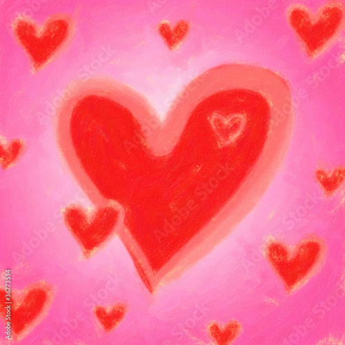 Painted hearts in pink and red