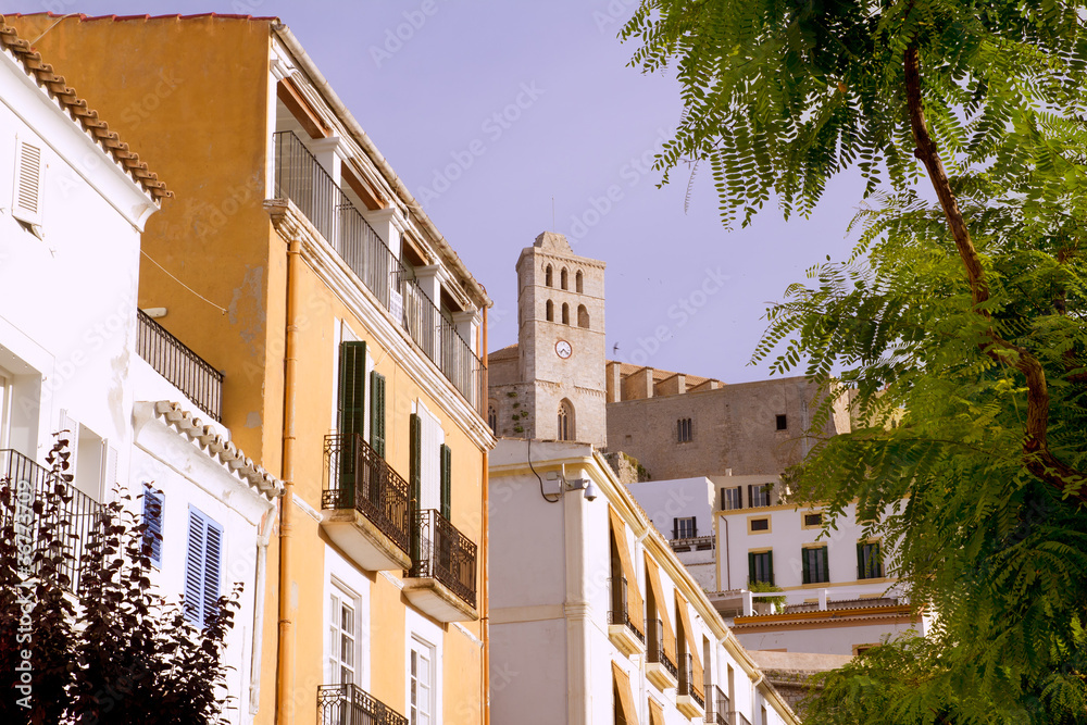 Ibiza town Eivissa houses and hig up church