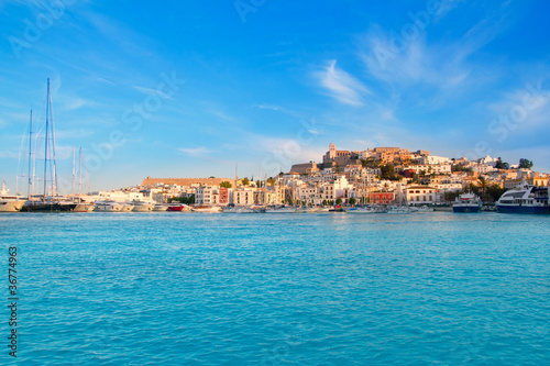 Fototapeta Naklejka Na Ścianę i Meble -  Ibiza Eivissa town with blue Mediterranean