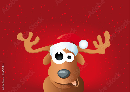 Rentier mit Mütze auf rot