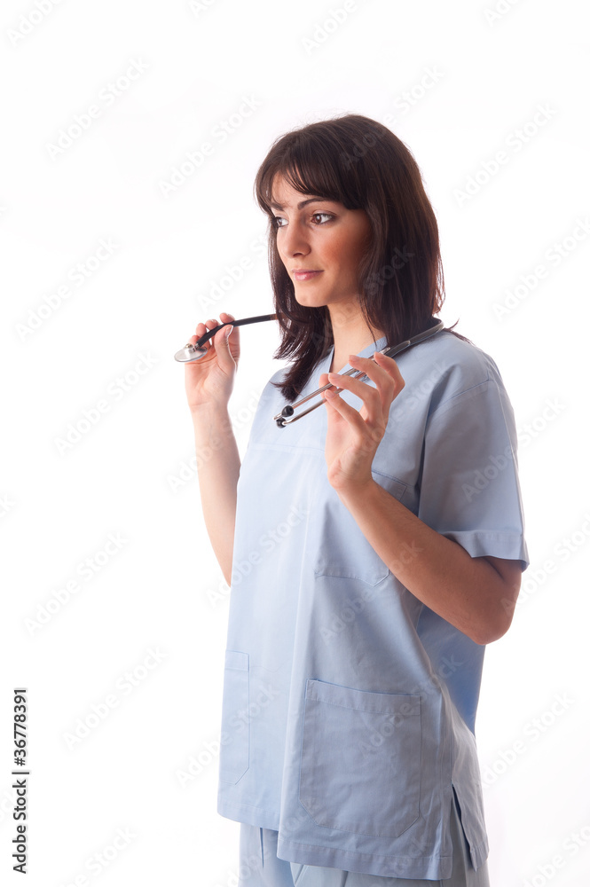 Female doctor with stethoscope over the shoulders Female doctor with stethoscope over the shoulders