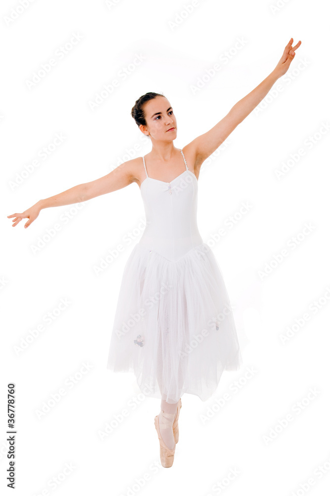 young beautiful ballet dancer on white background