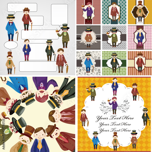 cartoon retro gentleman card collection