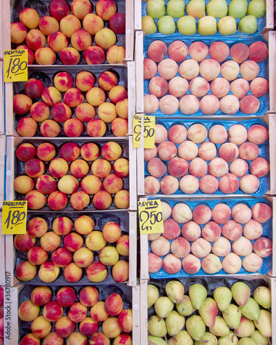 earth treasures  peaches   pears at the local market