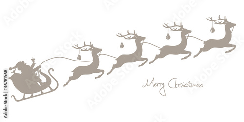 Christmas Sleigh Santa & 4 Flying Reindeers Taupe
