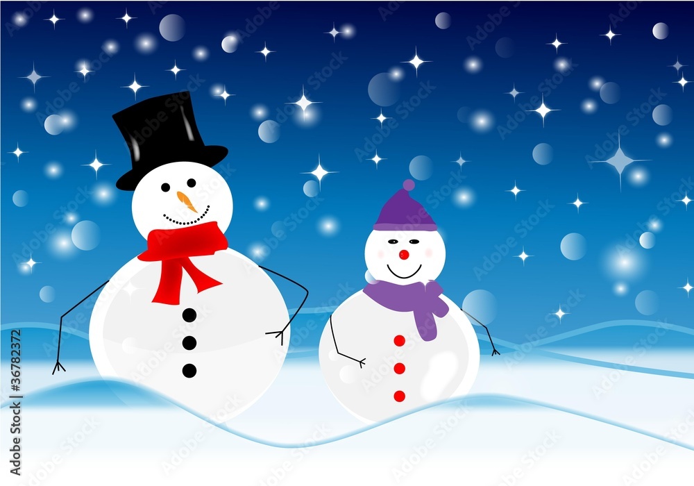Paisaje de navidad con Muñecos de nieve Stock Vector | Adobe Stock