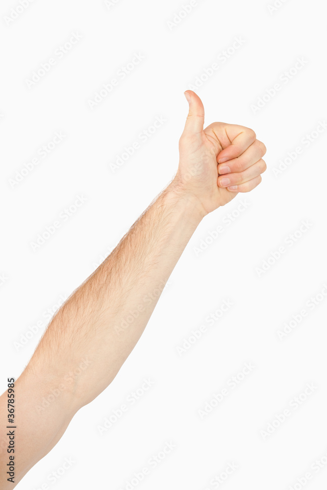 Side view of left arm giving thumb up Side view of left arm giving thumb up