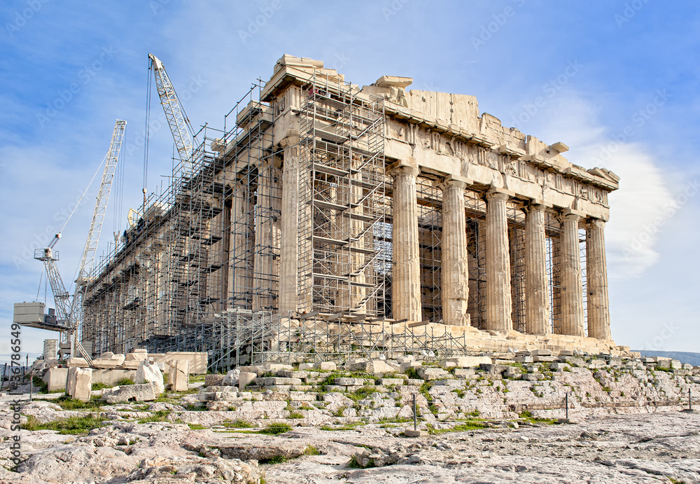 Ancient Greek Acropolis in Athens on reconstruction