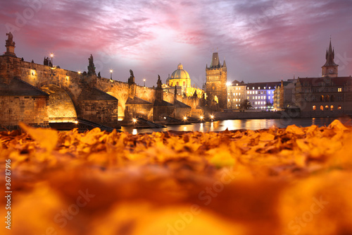 Charles Bridge in evening   Prague, Czech Republic