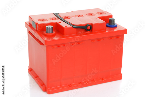red car battery isolated on white