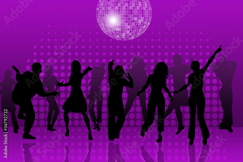 Dancer silhouettes in the night club,with disco ball