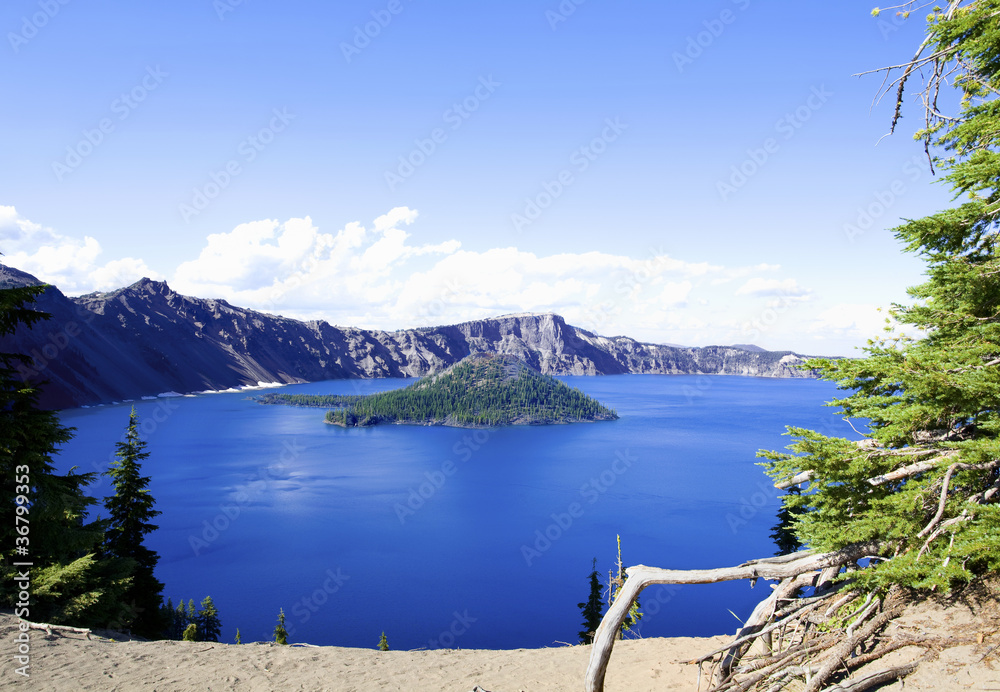 Deep blue Crater Lake of Oregon State, in the summer