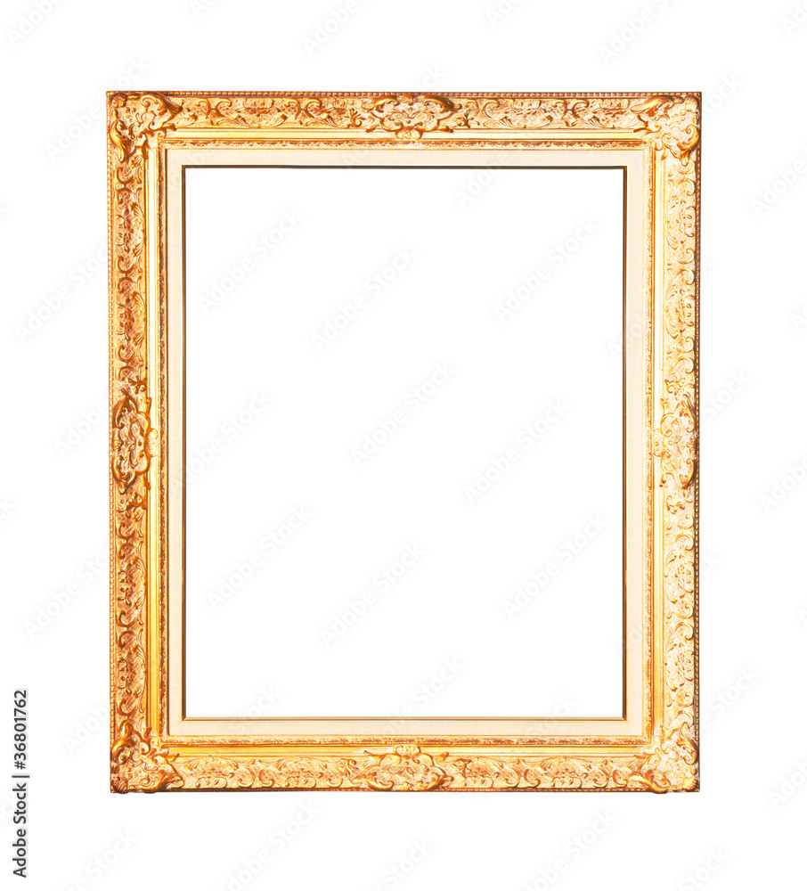 old antique gold frame over white background old antique gold frame over white background