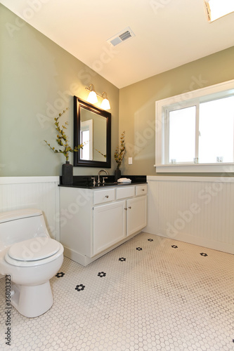 Light green modern bathroom with white ceramic