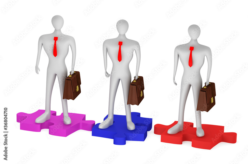 3d persons with briefcases on the puzzles 3d persons with briefcases on the puzzles