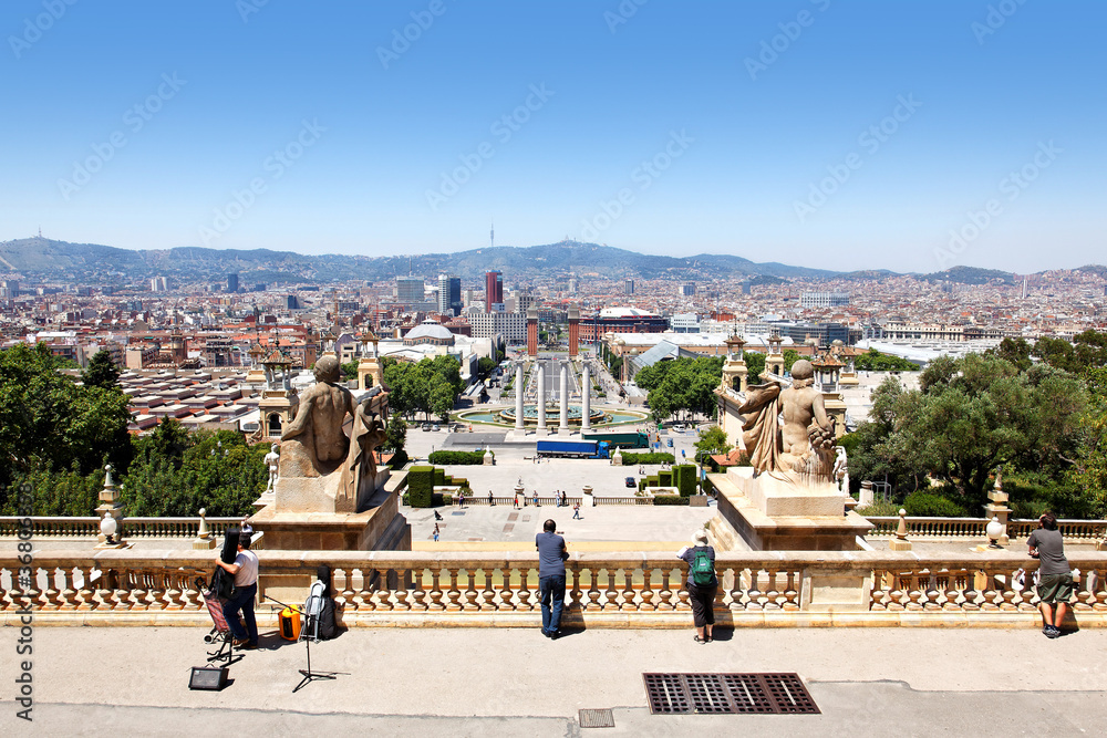 Blick vom Montjuic auf Barcelona, Spanien