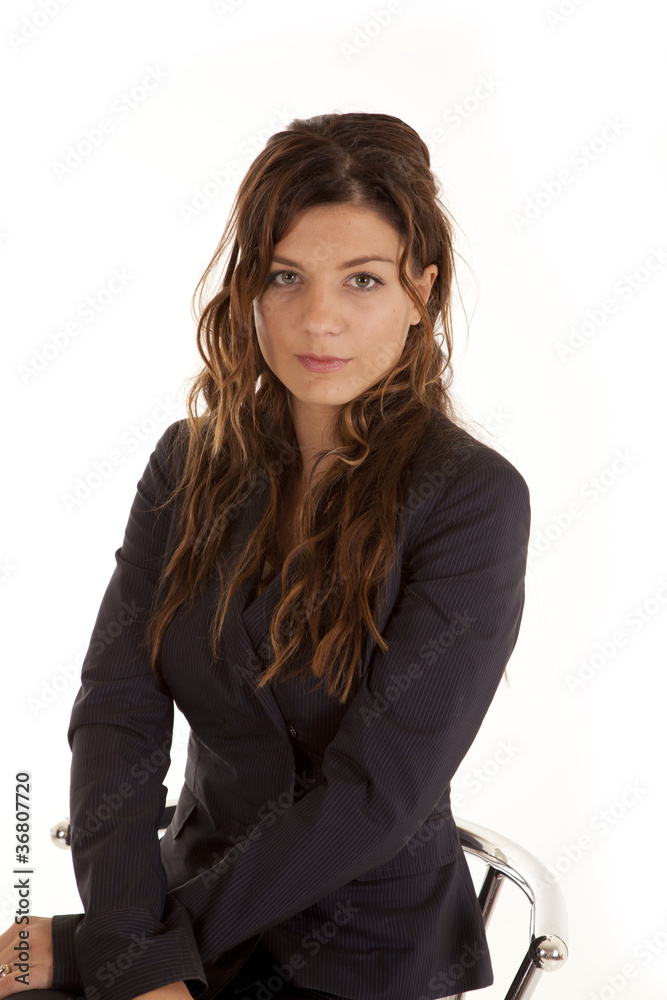 woman black business suit sit