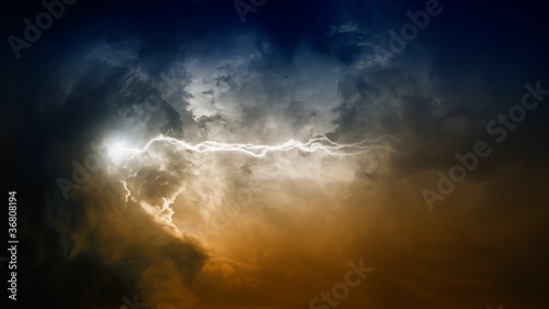 Lightning in dark sky photo