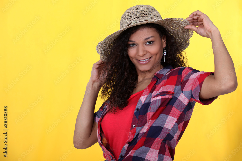 A cute African American model with a hat. A cute African American model with a hat.